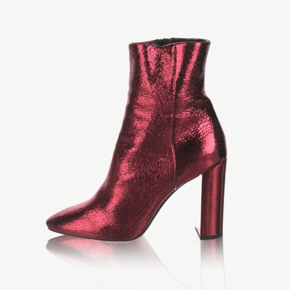 Saint Laurent Lou Red Metallic Leather Boots - Picture 1 of 10